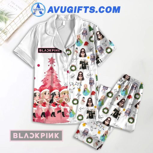 Black Pinck Mery Christmas Button Down Pajamas Set